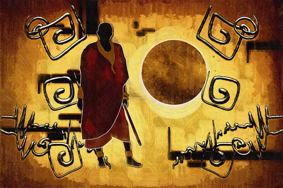 Obraz na płótnie Pilnujący słońca afrykanin - TA06352 w salonie